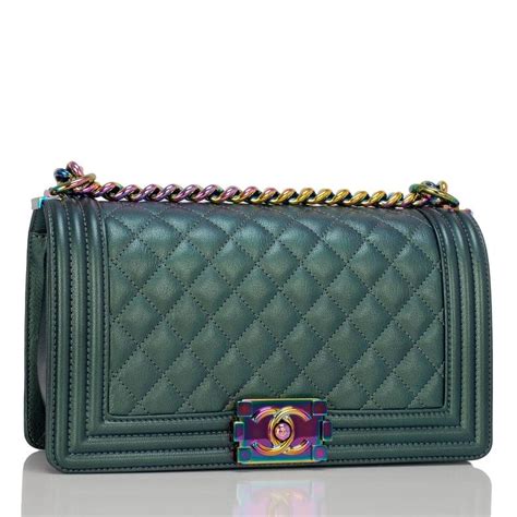 chanel green iridescent boy bag